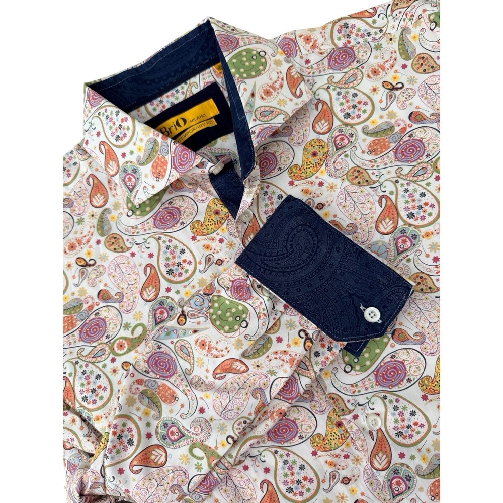 BRIO MILANO‎ PAISLEY Dress Shirt Men XL Euro Luxury Designer Luxe Floral Button